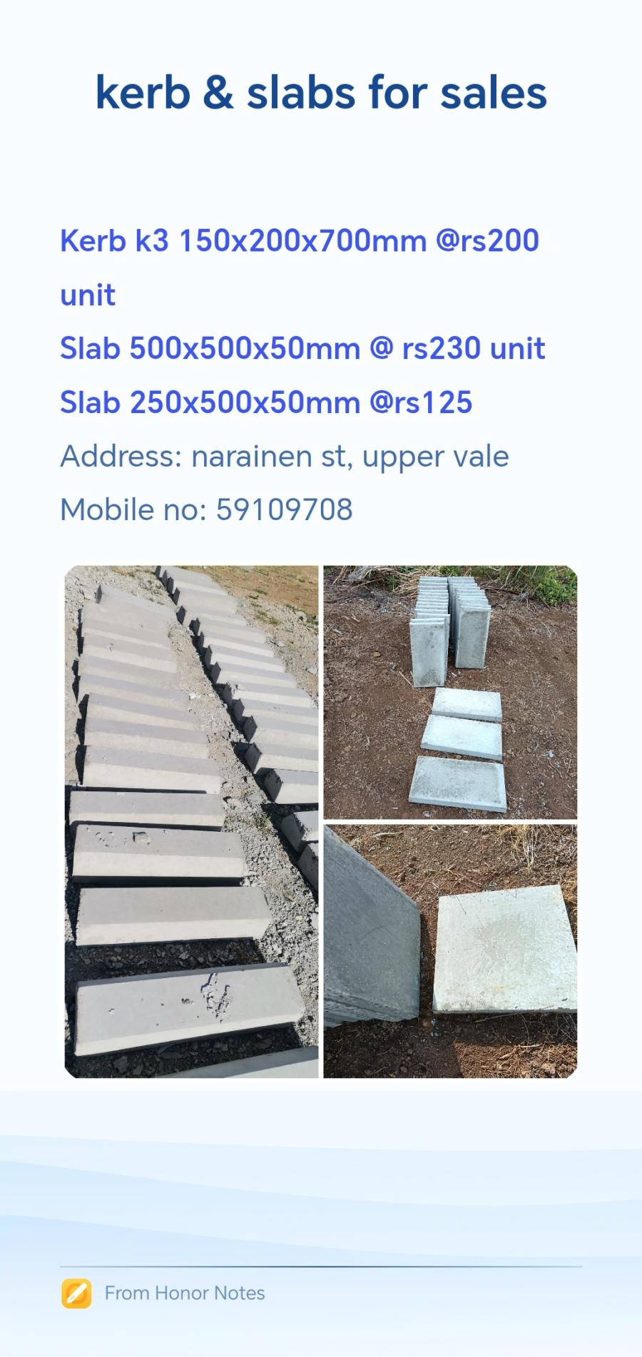 Kerbs and slabs sales